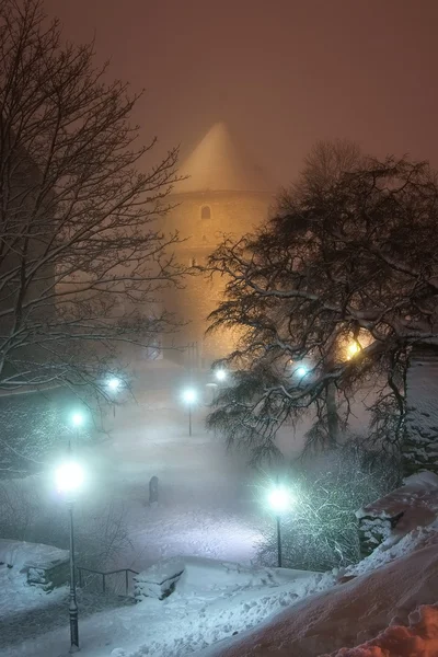Nebbia nella notte Tallinn — Foto Stock