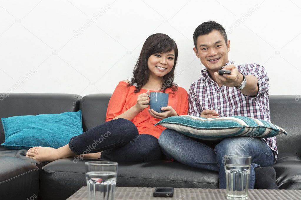 Watching asian outdoor couple
