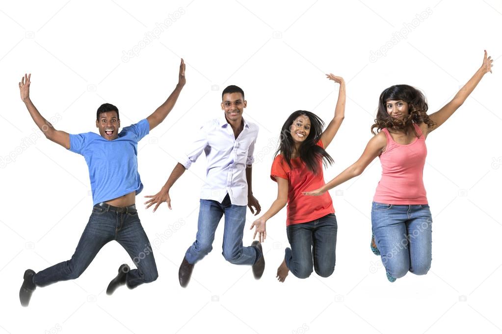 Excited Group Of Indian Men And Women Jumping For Joy Stock Photo Image By C Sjenner13