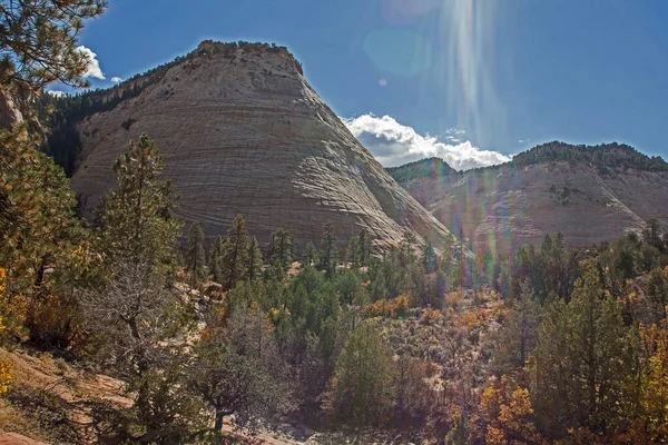 Sandstone rock formations along Zion Boulevard in Zion National Park. Utah