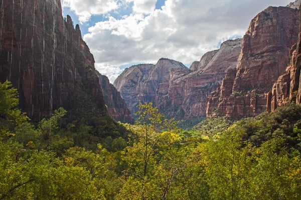 Paesaggio Del Canyon Zion Visto Dietro Una Piccola Cascata Sul — Foto Stock