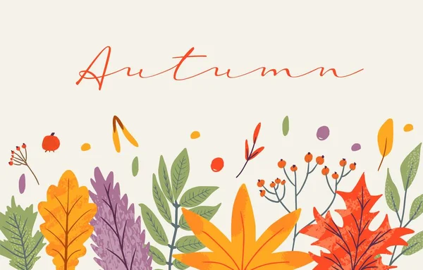 Banner Template Decorated Autumn Trendy Elements Text Falling Leaves Berry — Stock Vector