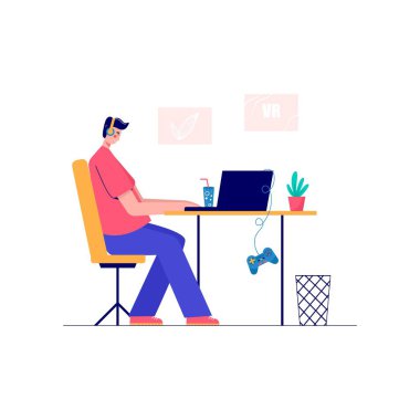 Erkekler hobilerinden, işinden, boş zamanlarından zevk alıyor. Futbol, basketbol, gitar öğrenme, çizim. Tasarımcı, sanatçı ve müzisyen. Çizgi film tarzında vektör illüstrasyonu.