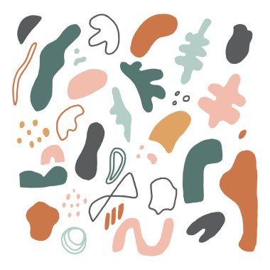 Elle çizilmiş soyut organik şekiller. Kapak için fırça tasarımı, afiş arkaplan, sosyal paylaşım ve hikaye dekorasyonu, baskı, duvar kağıdı. Vecor elle çizilmiş elementler ve darbeler. modern biçim.