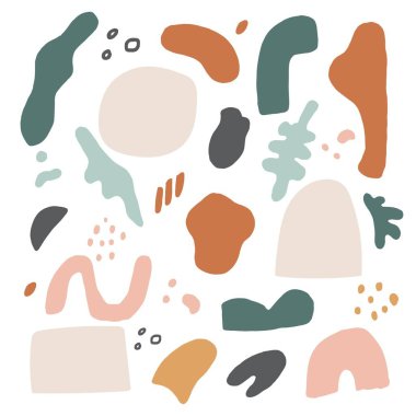 Elle çizilmiş soyut organik şekiller. Kapak için fırça tasarımı, afiş arkaplan, sosyal paylaşım ve hikaye dekorasyonu, baskı, duvar kağıdı. Vecor elle çizilmiş elementler ve darbeler. modern biçim.