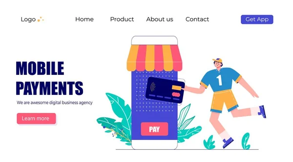Man Met Creditcard Online Betalen Met Smartphone Winkelen Bankieren Mobiele Stockillustratie