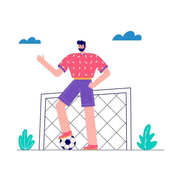 Personaje Jugando Fútbol Deportistas Parque Con Pelota Hombres Disfrutando Sus Gráficos vectoriales