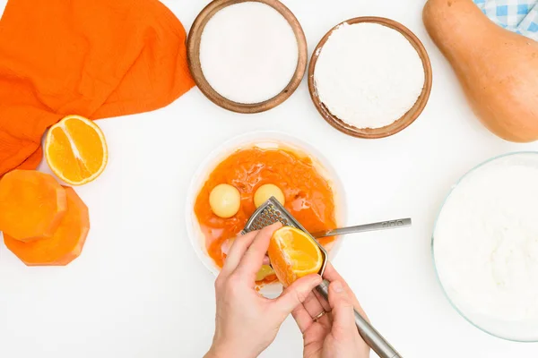 Schritt Für Schritt Rezept Für Eine Auflaufform Mit Kürbisquark Form — Stockfoto