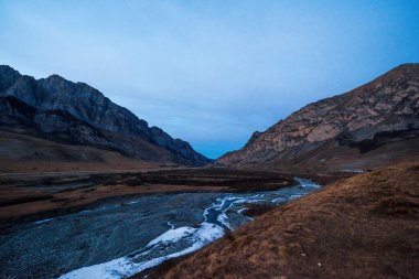 North Ossetia is a mountainous area in winter. Snowy mountain landscape. panorama of the winter landscape. resort area.