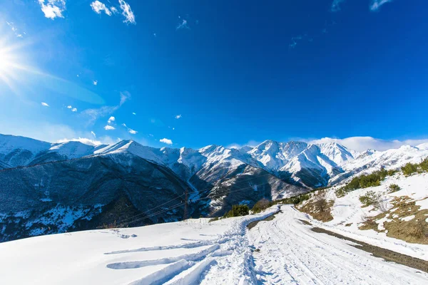 North Ossetia Mountainous Winter Snowy Mountain Landscape Panorama Winter Landscape — Stock Photo, Image