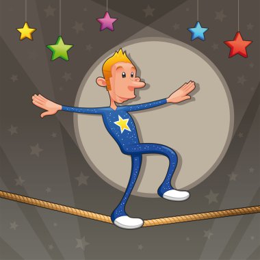 komik equilibrist ip üstünde yürüyor.