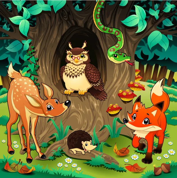 Animales en el bosque . — Vector de stock