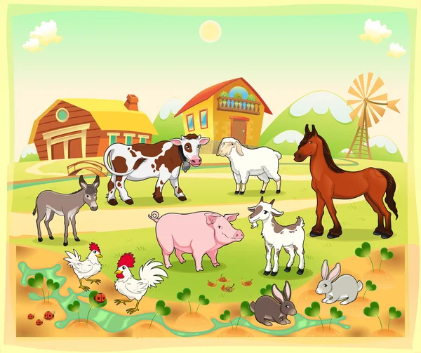 Animali da fattoria con sfondo — Vettoriale Stock