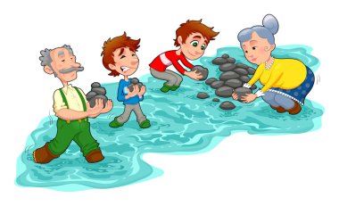 Aile taşlar ile küçük bir baraj yapma.