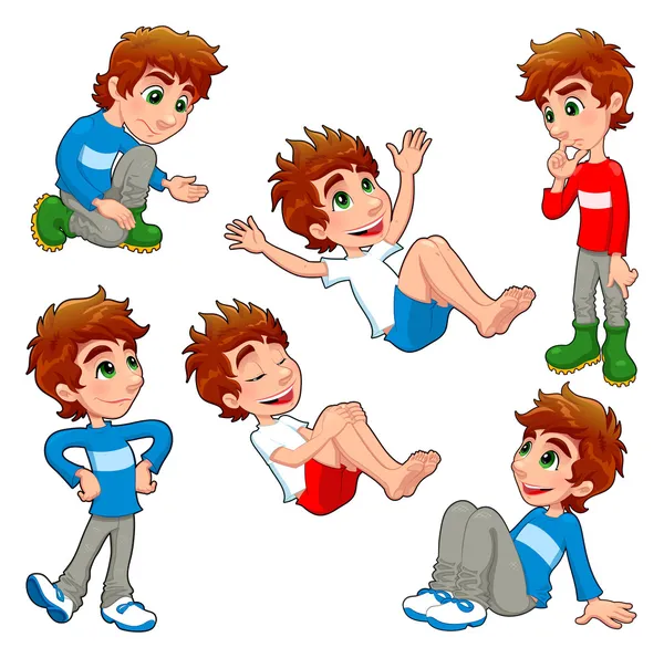 Niño en diferentes poses y expresiones . — Vector de stock