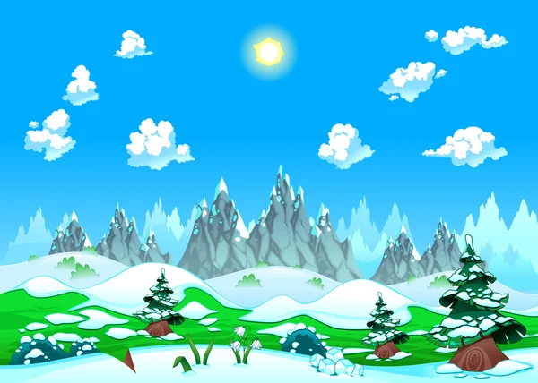 Paisaje con nieve y montañas. — Vector de stock