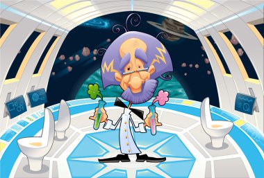 Funny scientist in a spaceship. clipart