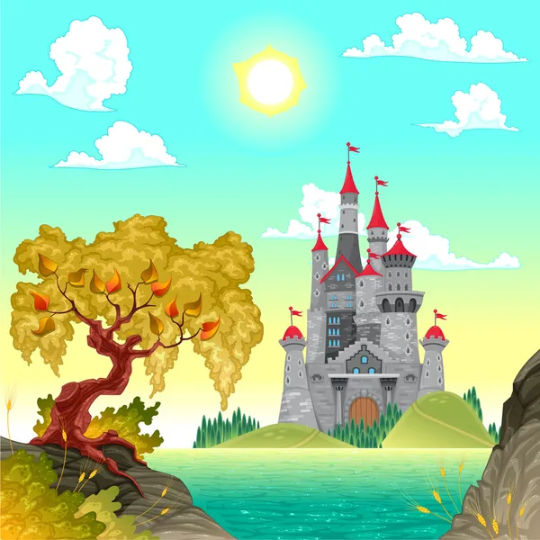 Paisaje de fantasía con castillo . — Vector de stock