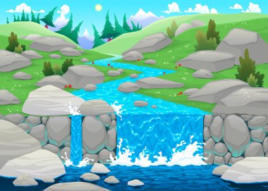 Mountain landscape with river. clipart