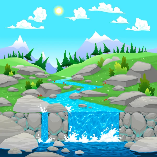 Paisaje de montaña con río. — Vector de stock