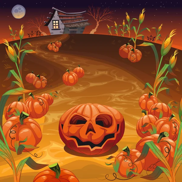 Pumpkins in the field. — Stock Vector