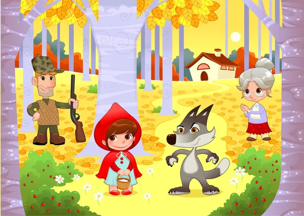 Pequena cena Red Hiding Hood —  Vetores de Stock