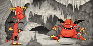 Inside the cavern with funny devils. clipart