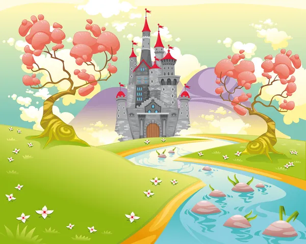 神话景观与中世纪的城堡. — 图库矢量图片