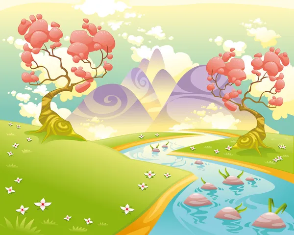 Mythological landscape with river. — Stock Vector