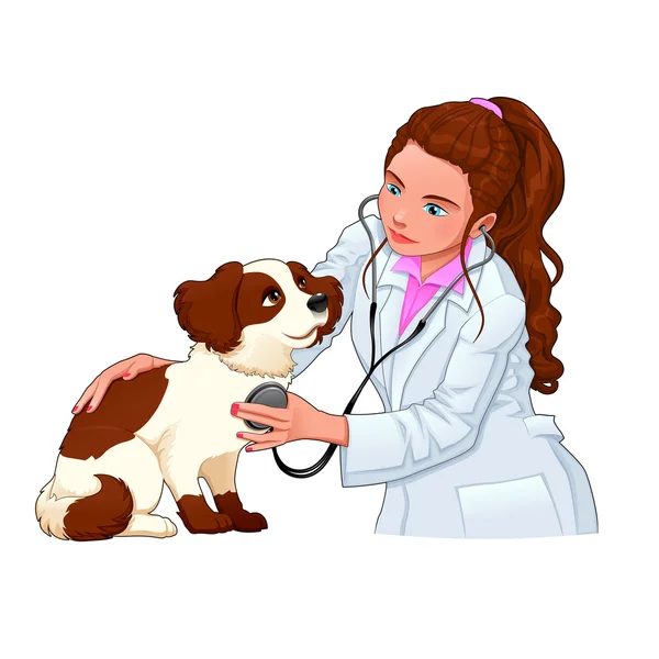 Veterinario con perro . — Vector de stock