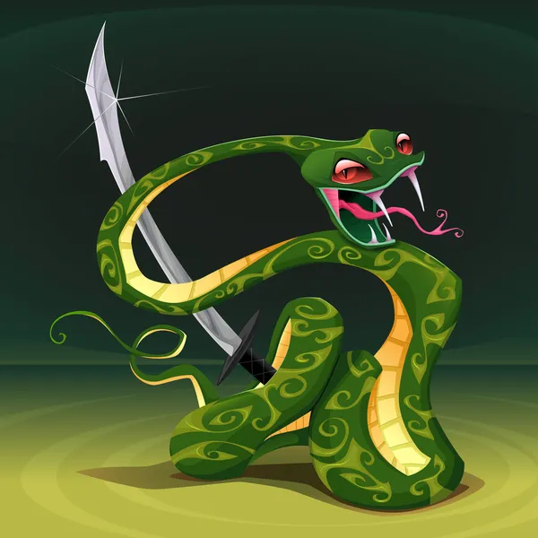 Serpent empoisonné avec sabre . — Image vectorielle
