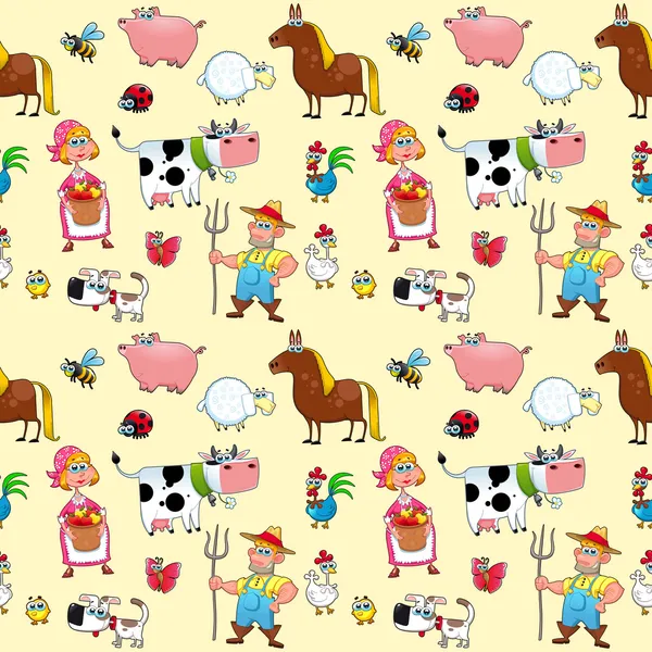 Funny farm animals with background. — Stock Vector