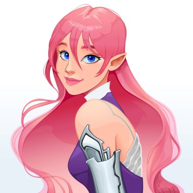 Güzel bir sayborg kızın portresi. Vektör illüstrasyonu. 