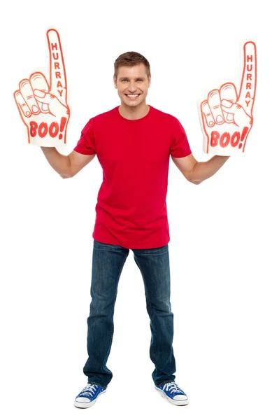 Young energetic fan showing his spirit — Stock Photo, Image