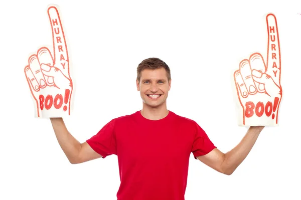 Young energetic fan showing his support — Stock Photo, Image