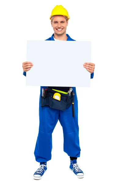 Industrial contractor showing blank billboard — Stock Photo, Image