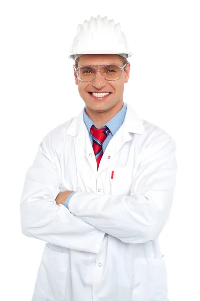 Male architect wearing safety glasses and hard hat — Stock Photo, Image