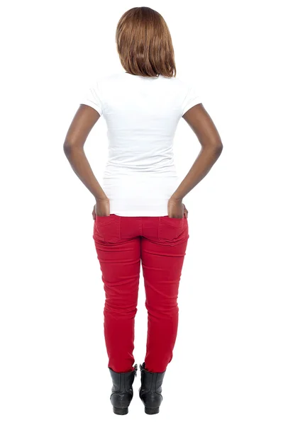 Rear view of african model. Hands in her back pocket — Stock Photo, Image