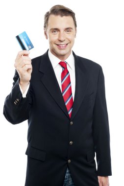 bir girişimci gösteren banka kartı kamera için