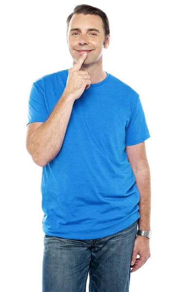 Young guy blushing, posing in casuals — Stock Photo, Image