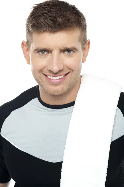 Close up shot of smiling male in sportswear — Stock Photo, Image