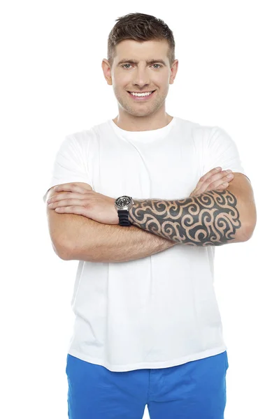 Masculine chap with massive tattoos — Stock Photo, Image