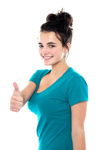 Gorgeous pretty girl showing thumbs up to you — Stock Photo, Image