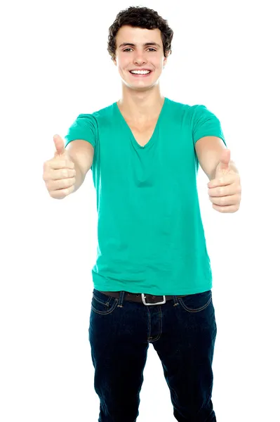 Guy showing thumbs up, arms stretched out — Stock Photo, Image