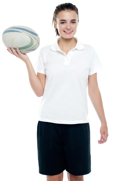 Lovely isolated caucasian teenager with a football — Stock Photo, Image