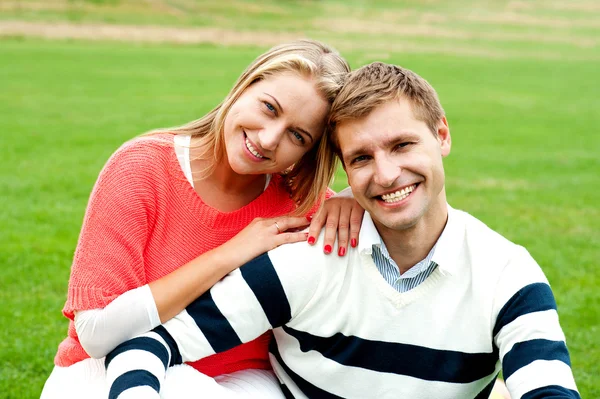 Adorable love couple, woman embracing her man — Stock Photo, Image