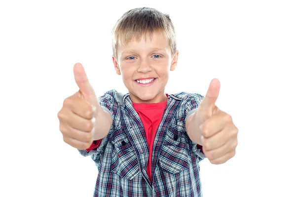 Student flashing double thumbs up — Stock Photo, Image