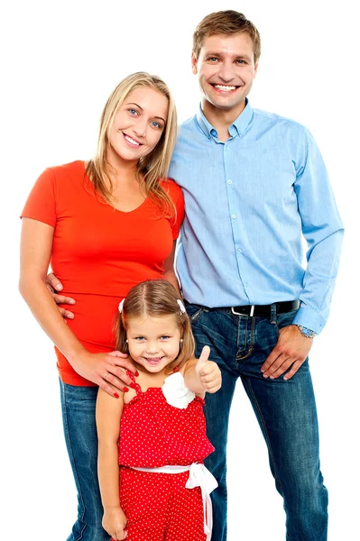 Lachende familie op een witte achtergrond — Stockfoto