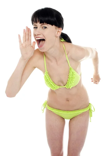 Great discount offer on bikinis is worth a shout — Stock Photo, Image