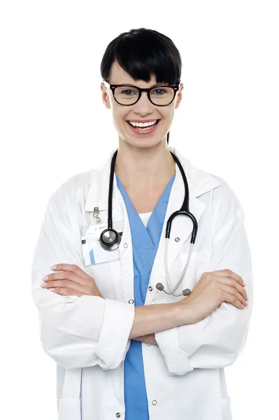 Profissional sorridente confiante ao seu serviço — Fotografia de Stock